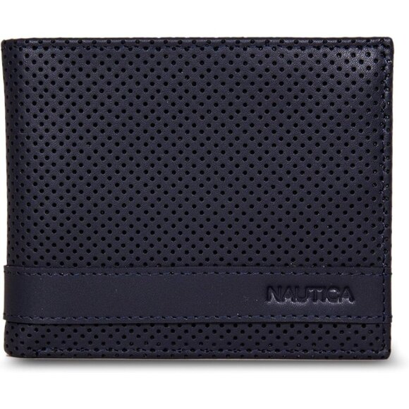 Nautica Men's Bifold Leather Wallet ID Window Navy Card Slots Durable Stylish